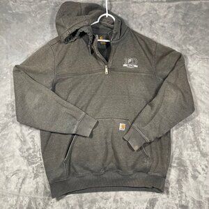 Distressed Carhartt 1/4 Quarter‎ Zip Gray Hoodie Mens Size XL Tall Fading Stains